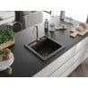 Mexen Vito Granitspüle 1-Kammer mit Küchenarmatur Telma, schwarz/gold metallic - 6503-75-670200-50-B