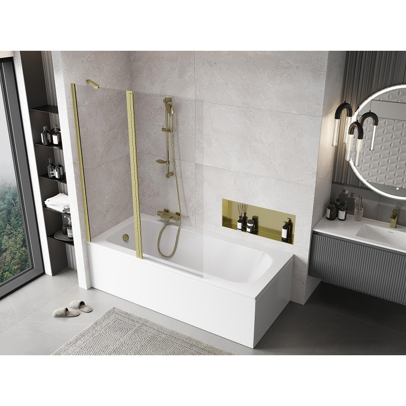 Mexen Mist 2-panel shower screen 130 x 150 cm, transparent, brushed gold - 8A9-130-011-55-00