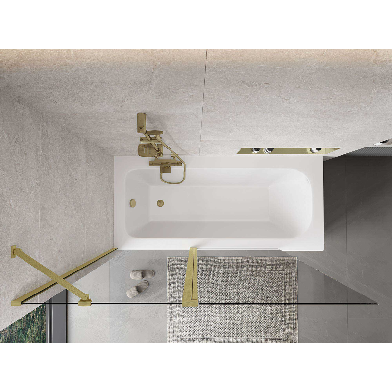 Mexen Mist douchewand 2-delig 140 x 150 cm, transparant, geborsteld goud - 8A9-140-011-55-00