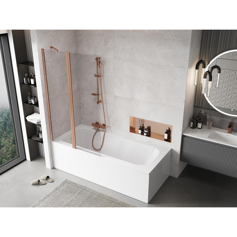 Mexen Mist paravan za kadu s 2 krila 100 x 150 cm, proziran, brušena bakar - 8A9-100-011-65-00