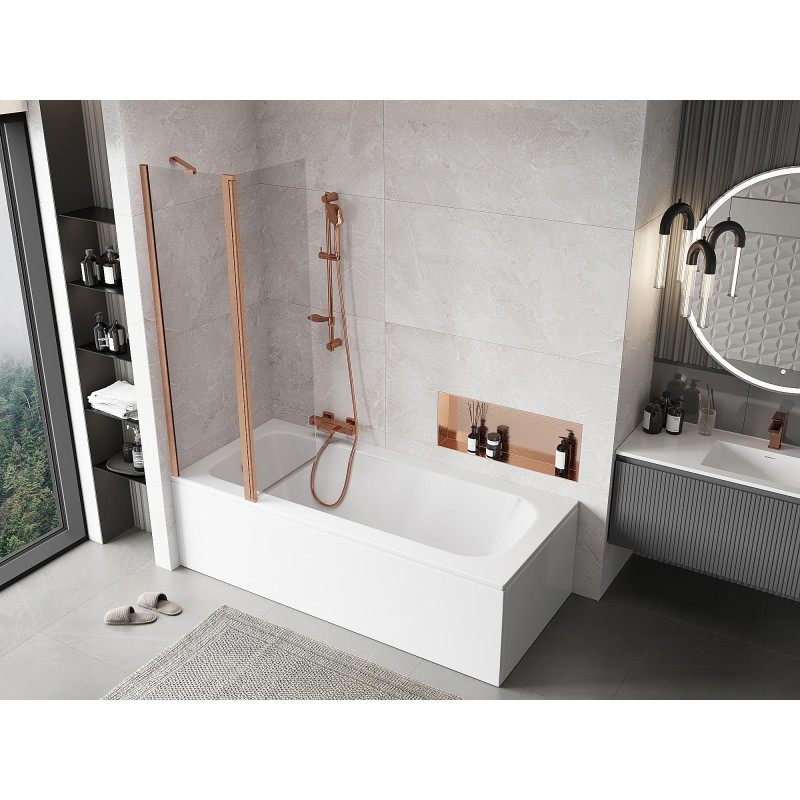 Mexen Mist paravan za kadu s 2 krila 100 x 150 cm, proziran, brušena bakar - 8A9-100-011-65-00