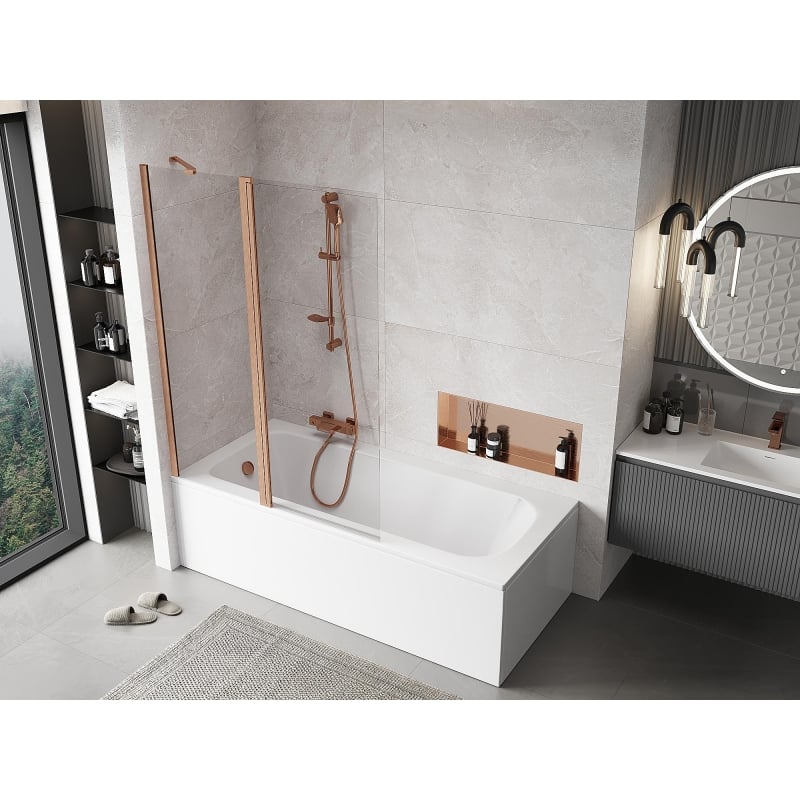 Mexen Mist 2-panel bath screen 120 x 150 cm, transparent, brushed copper - 8A9-120-011-65-00