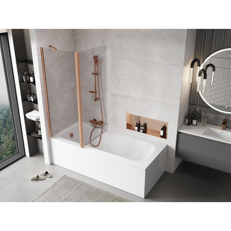 Mexen Mist 2-wing shower screen 140 x 150 cm, transparent, brushed copper - 8A9-140-011-65-00