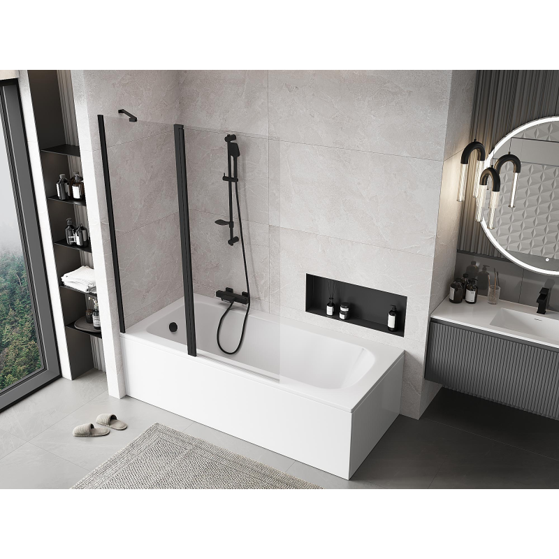 Mexen Mist paroi pour baignoire 2 volets 130 x 150 cm, transparent, noir - 8A9-130-011-70-00