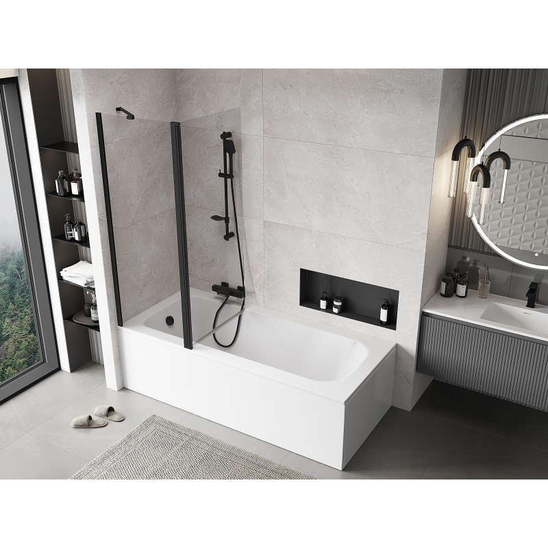 Mexen Mist douchewand 2-delig 130 x 150 cm, transparant, zwart - 8A9-130-011-70-00