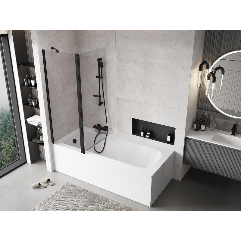 Mexen Mist paroi pour baignoire 2 volets 130 x 150 cm, transparent, noir - 8A9-130-011-70-00