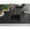 Mexen Vito Granitspüle 1-Kammer mit Küchenarmatur Telma, schwarz/gold metallic - 6503-75-670200-50-B