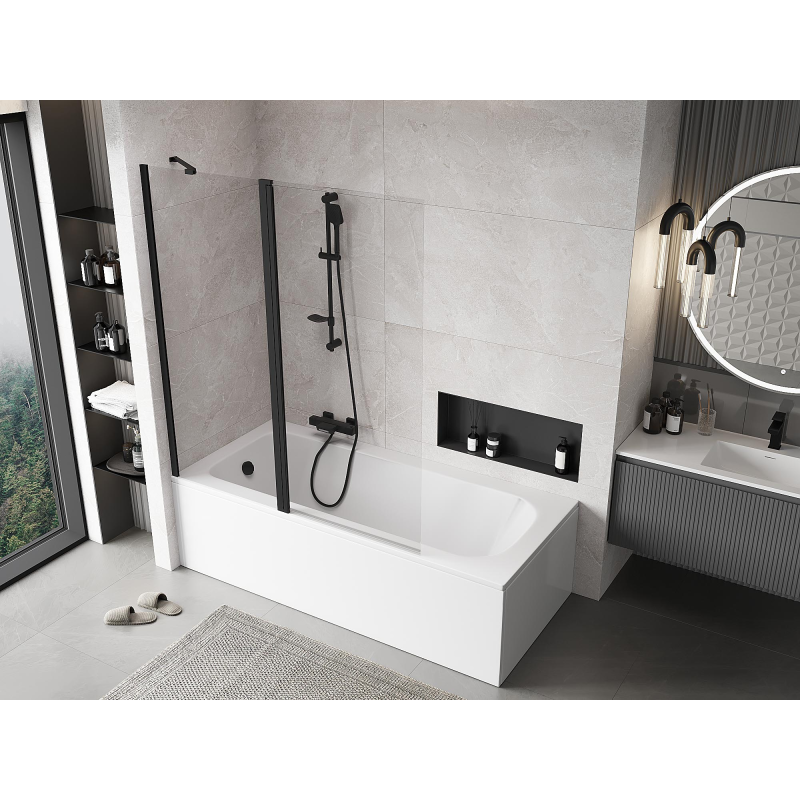 Mexen Mist δίφυλλη καμπίνα ντους 140 x 150 cm, διάφανη, μαύρη - 8A9-140-011-70-00