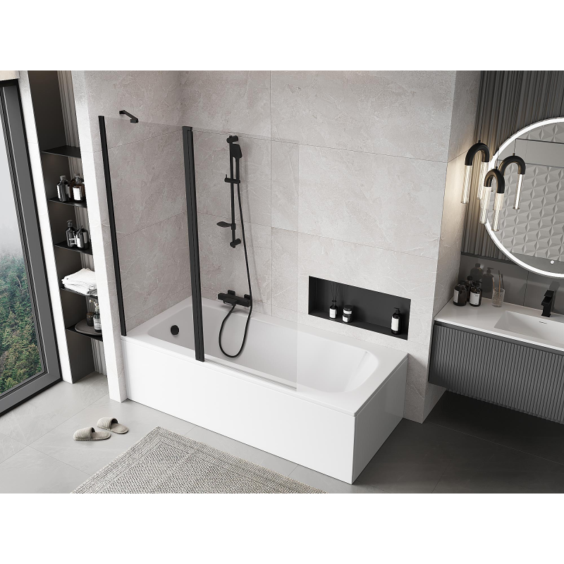 Mexen Mist paroi de baignoire à 2 volets 140 x 150 cm, transparent, noir - 8A9-140-011-70-00