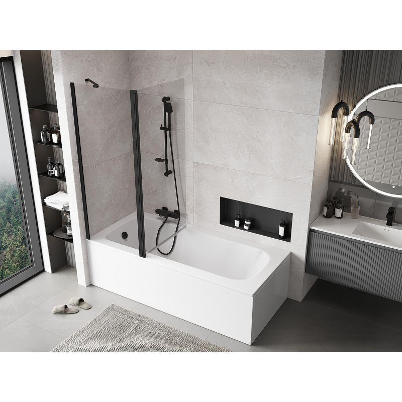 Mexen Mist δίφυλλη καμπίνα ντους 140 x 150 cm, διάφανη, μαύρη - 8A9-140-011-70-00