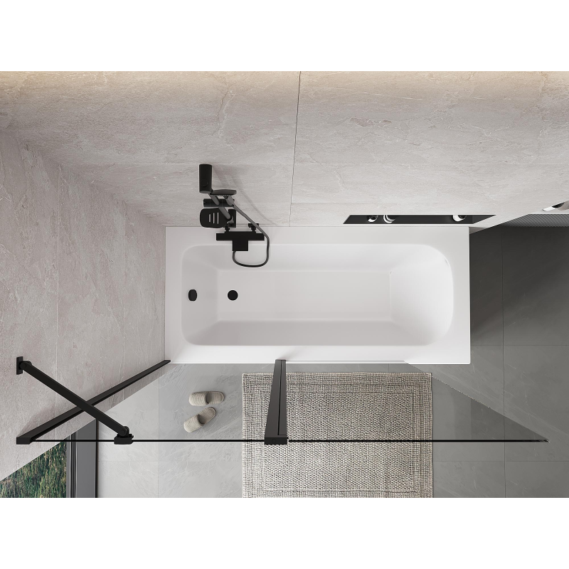 Mexen Mist badwand 2-delig 140 x 150 cm, transparant, zwart - 8A9-140-011-70-00