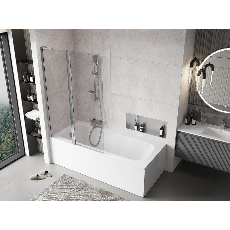 Mexen Mist L paratia da vasca da bagno a 2 ante 110 x 150 cm, trasparente, cromo - 8A9L-110-011-01-00