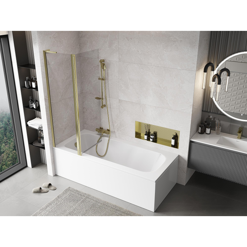 Mexen Mist L δίφυλλη πόρτα μπάνιου 110 x 150 cm, διαφανής, χρυσή - 8A9L-110-011-50-00