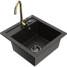 Mexen Vito granieten spoelbak 1-komers met Telma keukenmengkraan, zwart/goud metallic - 6503-75-670200-50-B