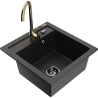 Mexen Vito Granitspüle 1-Kammer mit Küchenarmatur Telma, schwarz/gold metallic - 6503-75-670200-50-B