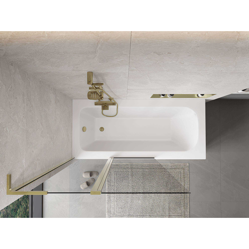 Mexen Mist L badwand 2-delig 110 x 150 cm, transparant, goud - 8A9L-110-011-50-00