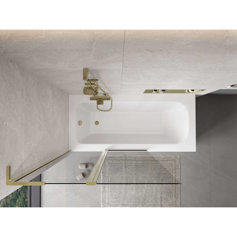 Mexen Mist L paravento da vasca a 2 ante 110 x 150 cm, trasparente, dorato - 8A9L-110-011-50-00