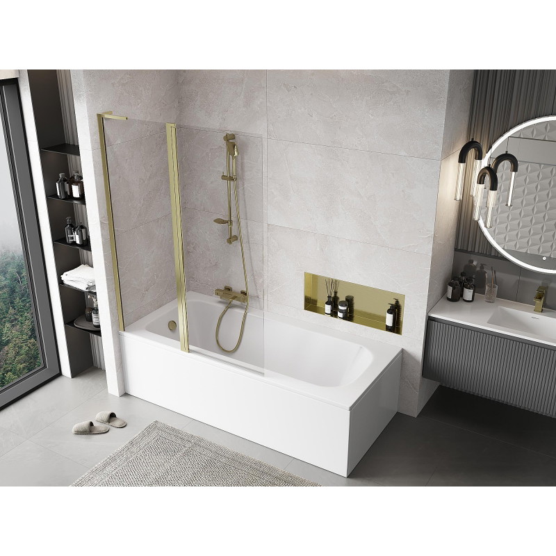 Mexen Mist L 2-wing bath screen 120 x 150 cm, transparent, gold - 8A9L-120-011-50-00