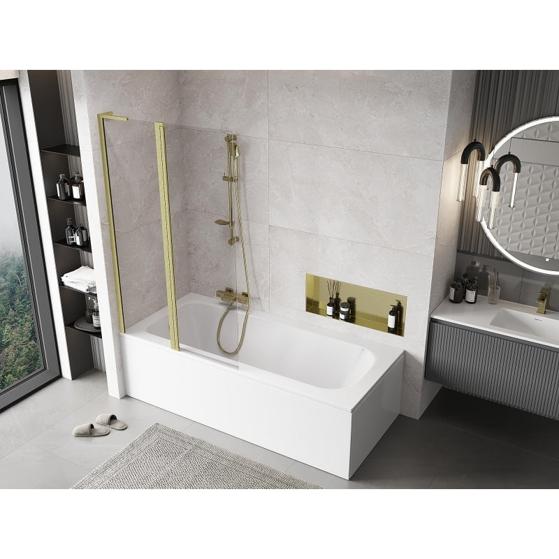 Mexen Mist L 2-panel bath screen 100 x 150 cm, transparent, brushed gold - 8A9L-100-011-55-00