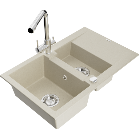 Mexen Gaspar granit-undermount Spullsteen, 1,5-Kompartement mat oflentert Drain an Kichestap Duero, beige - 6507-69-671600-00