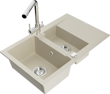 Mexen Gaspar granit-undermount Spullsteen, 1,5-Kompartement mat oflentert Drain an Kichestap Duero, beige - 6507-69-671600-00