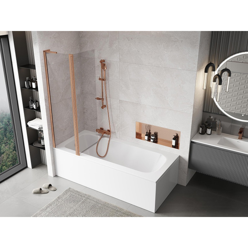Mexen Mist L 2-wing bath screen 100 x 150 cm, transparent, brushed copper - 8A9L-100-011-65-00