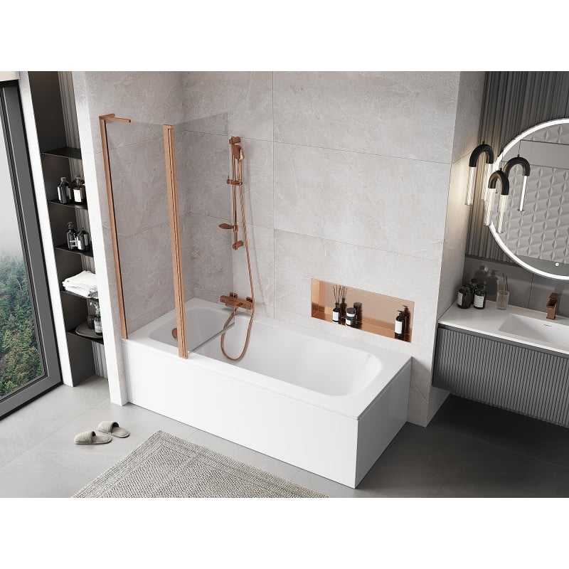 Mexen Mist L 2-krilni paravan za kadu 110 x 150 cm, prozirno, brušeni bakar - 8A9L-110-011-65-00