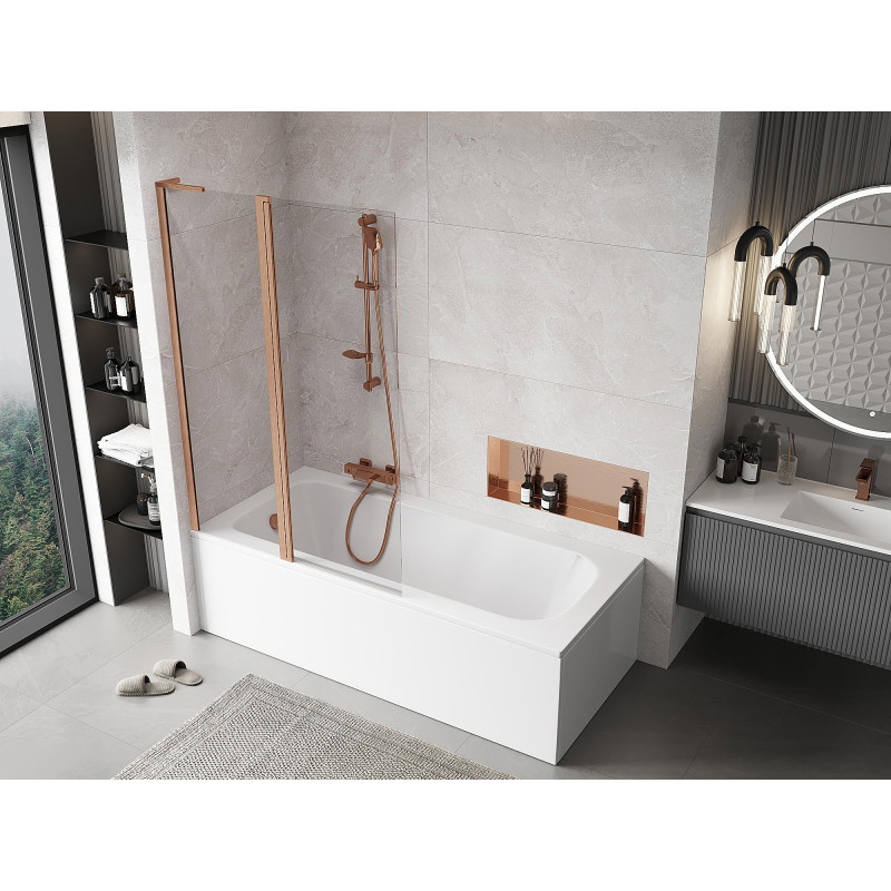 Mexen Mist L bath screen 2-wing 110 x 150 cm, transparent, brushed copper - 8A9L-110-011-65-00