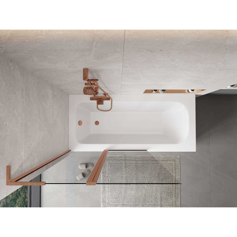 Mexen Mist L Paravento Vasca da Bagno a 2 Ante 110 x 150 cm, Trasparente, Rame Spazzolato - 8A9L-110-011-65-00