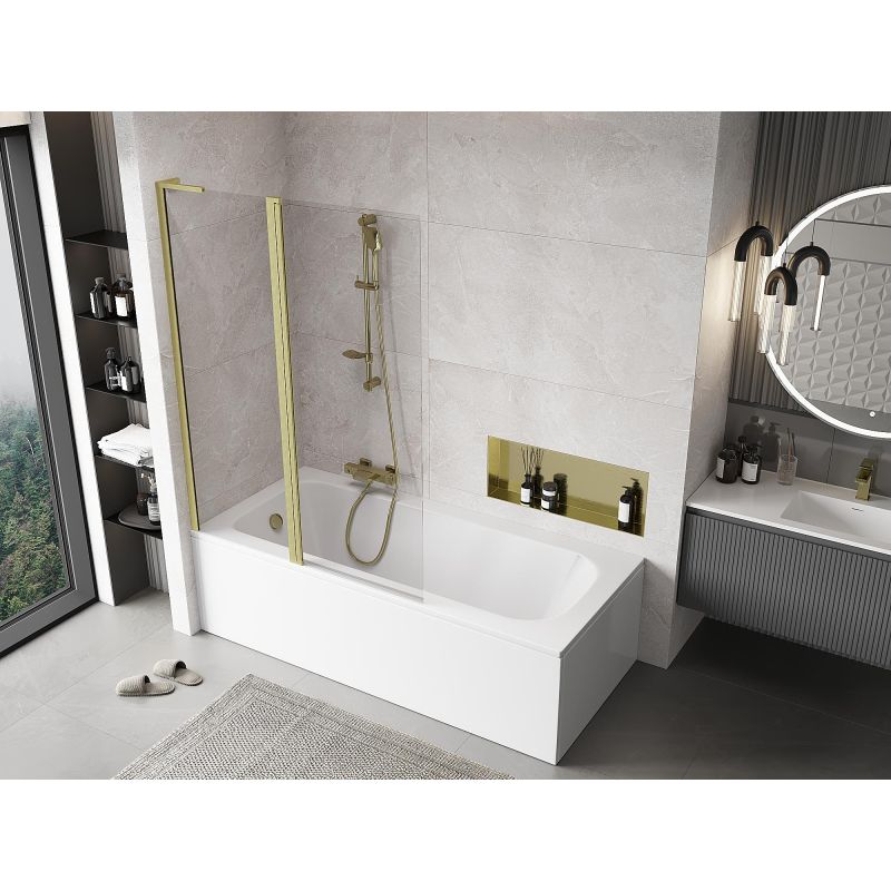 Mexen Mist L paroi de douche 2 volets 120 x 150 cm, transparent, or brossé - 8A9L-120-011-55-00