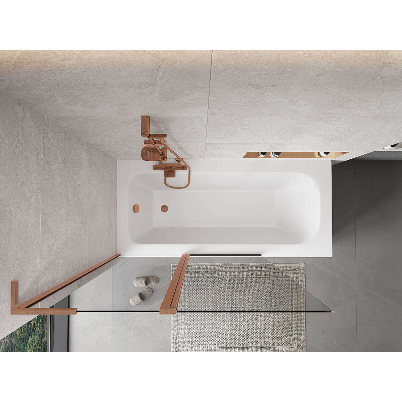 Mexen Mist L δίφυλλη οθόνη μπάνιου 120 x 150 cm, διαφανής, βουρτσισμένος χαλκός