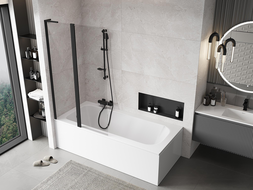 Mexen Mist L paroi de baignoire à 2 volets 100 x 150 cm, transparent, noir - 8A9L-100-011-70-00