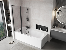 Mexen Mist L παραβάν μπανιέρας 2 φύλλων 120 x 150 cm, διάφανο, μαύρο - 8A9L-120-011-70-00