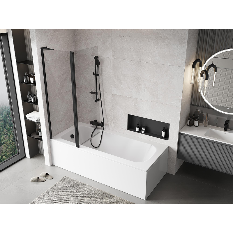 Mexen Mist L paroi de baignoire 2 volets 110 x 150 cm, transparent, noir - 8A9L-120-011-70-00