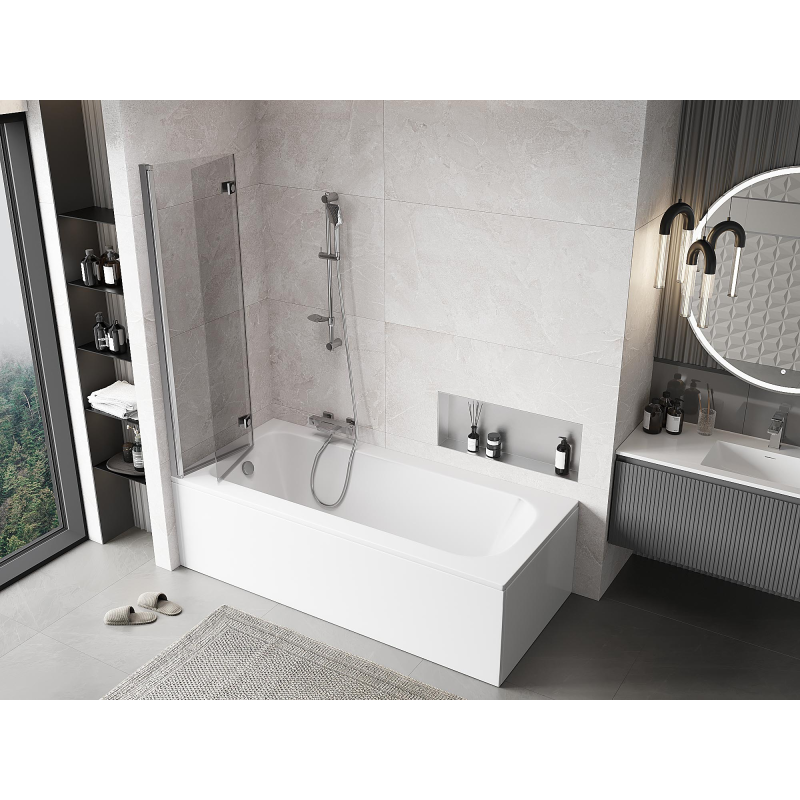 Mexen Mist δίφυλλη αριστερή καμπίνα μπάνιου 90 x 150 εκ, διαφανής, χρώμιο