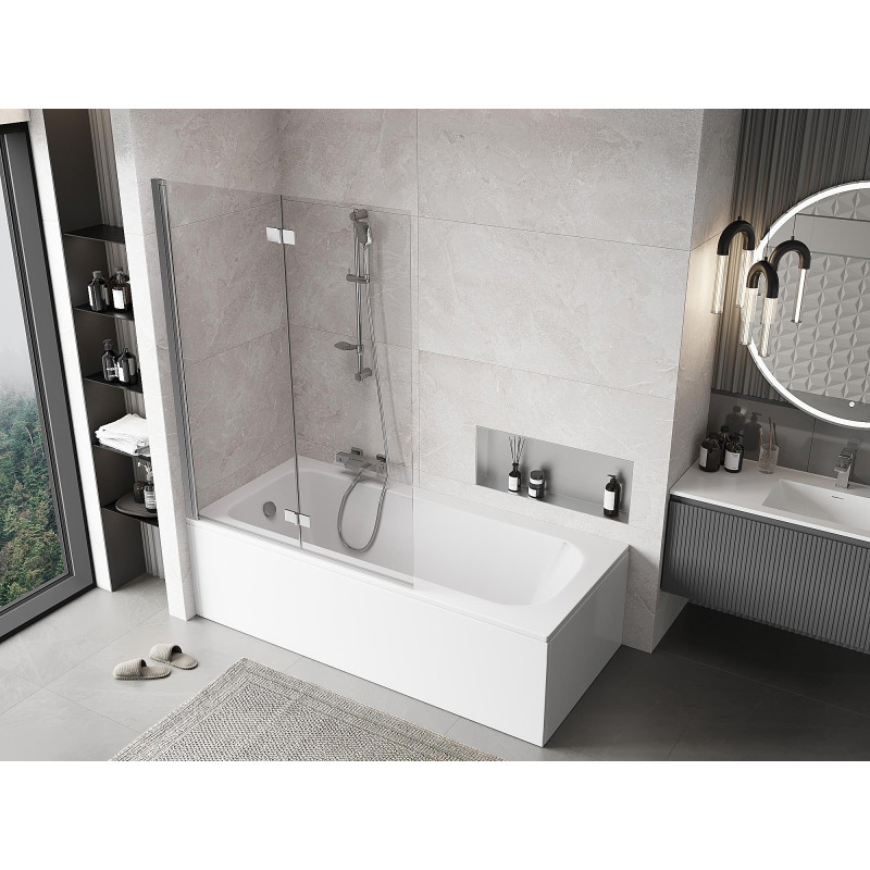 Mexen Mist kahetiivaline vannitoasein, vasak 120 x 150 cm, läbipaistev, kroom - 8A9-120-002-01-00-L