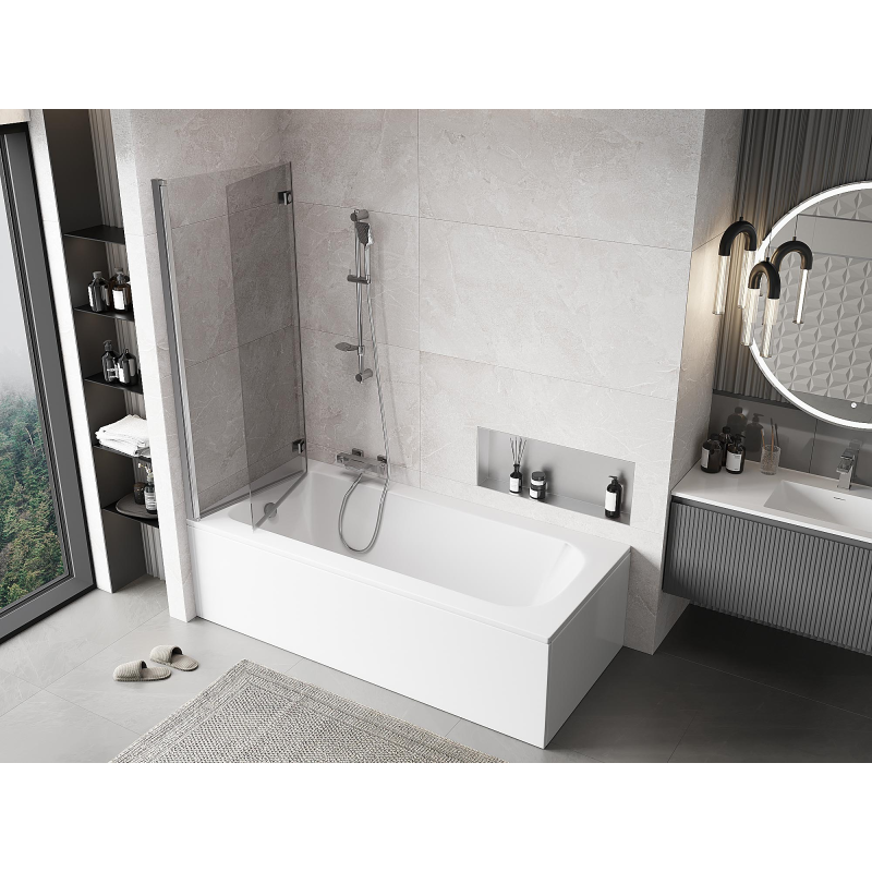 Mexen Mist paratia per vasca da bagno a 2 ante sinistra 130 x 150 cm, trasparente, cromo - 8A9-130-002-01-00-L