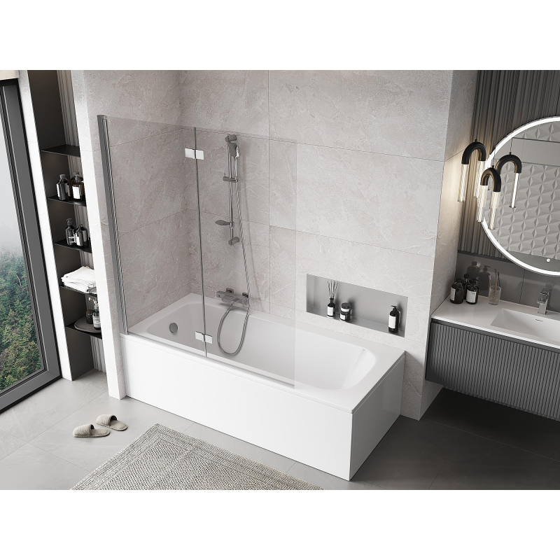 Mexen Mist parawan nawannowy 2-skrzydłowy lewy 140 x 150 cm, transparent, chrom - 8A9-140-002-01-00-L
