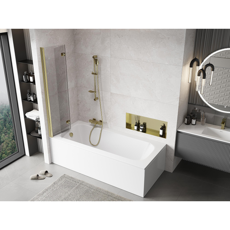 Mexen Mist douchewand 2-delig links 80 x 150 cm, transparant, goud - 8A9-080-002-50-00-L