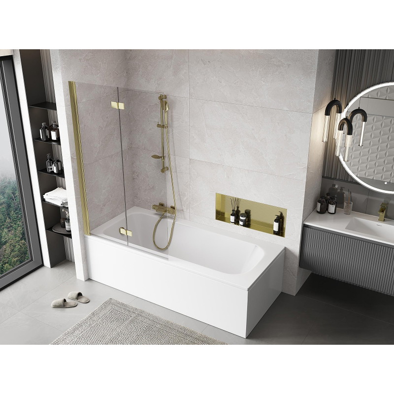 Mexen Mist paravan za kadu s 2 krila, lijevi 100 x 150 cm, proziran, zlatni - 8A9-100-002-50-00-L