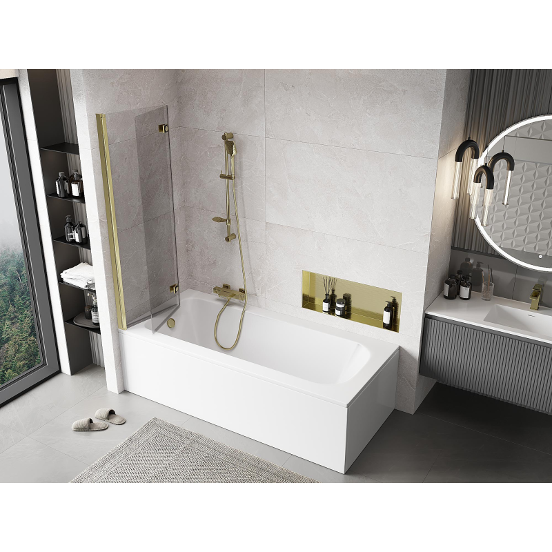 Mexen Mist douchewand 2-delig links 100 x 150 cm, transparant, goud - 8A9-100-002-50-00-L