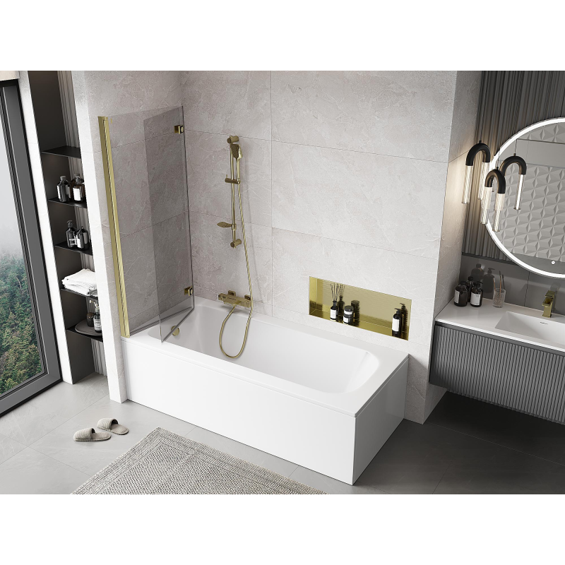 Mexen Mist paroi de douche pliante 2 volets gauche 120 x 150 cm, transparent, doré - 8A9-120-002-50-00-L