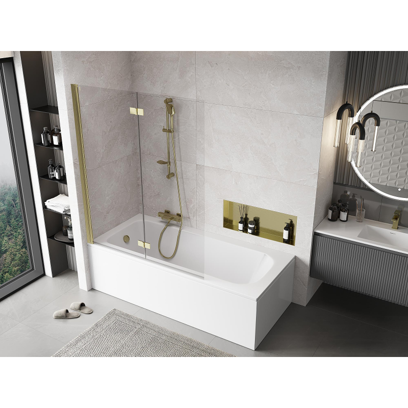 Mexen Mist paroi de douche 2 volets gauche 130 x 150 cm, transparent, doré - 8A9-130-002-50-00-L