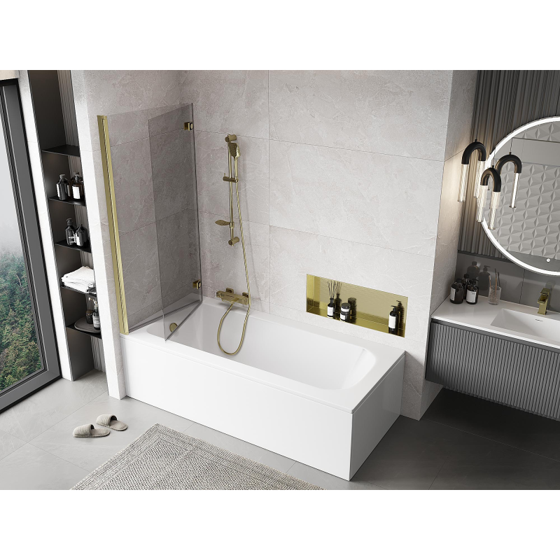 Mexen Mist paroi de baignoire à 2 volets gauche 140 x 150 cm, transparent, doré - 8A9-140-002-50-00-L