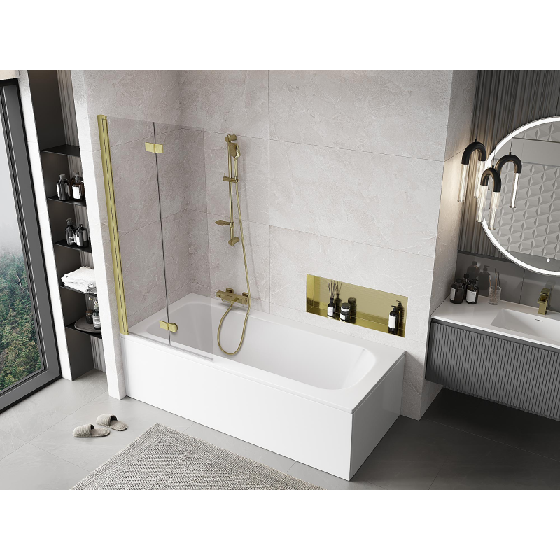 Mexen Mist badwand 2-delig links 80 x 150 cm, transparant, goud geborsteld - 8A9-080-002-55-00-L