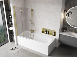 Mexen Mist badwand 2-delig links 80 x 150 cm, transparant, goud geborsteld - 8A9-080-002-55-00-L