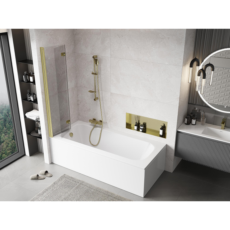 Mexen Mist badwand 2-delig links 80 x 150 cm, transparant, goud geborsteld - 8A9-080-002-55-00-L