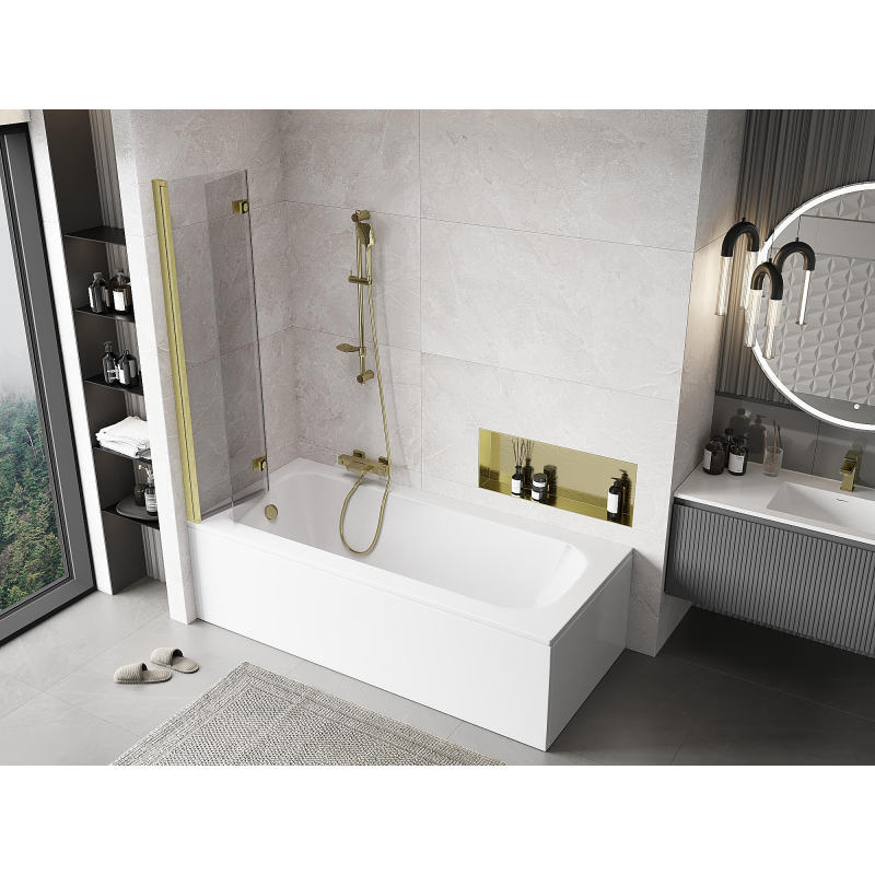 Mexen Mist paratia da doccia a 2 ante sinistra 80 x 150 cm, trasparente, oro spazzolato - 8A9-080-002-55-00-L