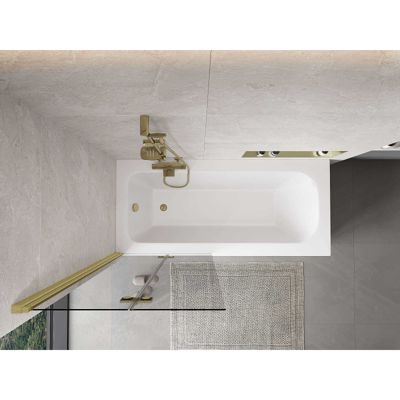 Mexen Mist badwand 2-delig links 80 x 150 cm, transparant, goud geborsteld - 8A9-080-002-55-00-L