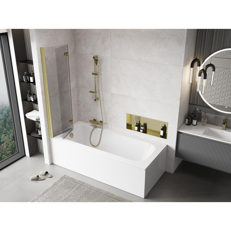 Mexen Mist shower screen, 2-panel left 90 x 150 cm, transparent, brushed gold - 8A9-090-002-55-00-L